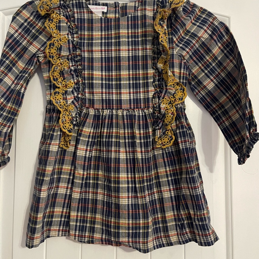 Bonnie Jean Navy Plaid top with Yellow Trim classic style preppy girls 6x new